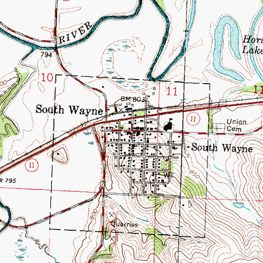 Topographic Map of South Wayne, WI