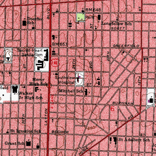 Topographic Map of Southview Hospital (historical), WI