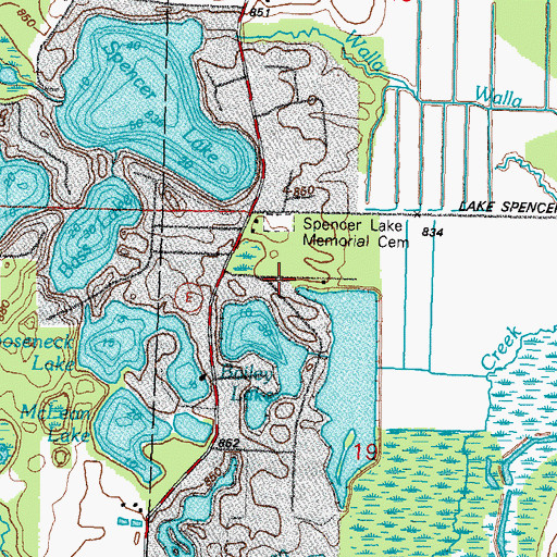 Topographic Map of Spencer Lake Memorial Cemetery, WI