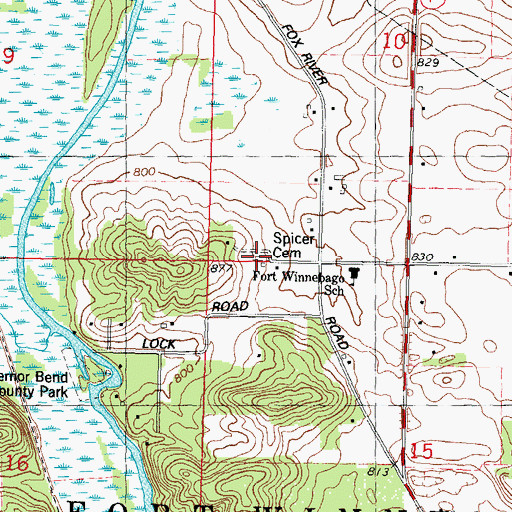 Topographic Map of Spicer Cemetery, WI