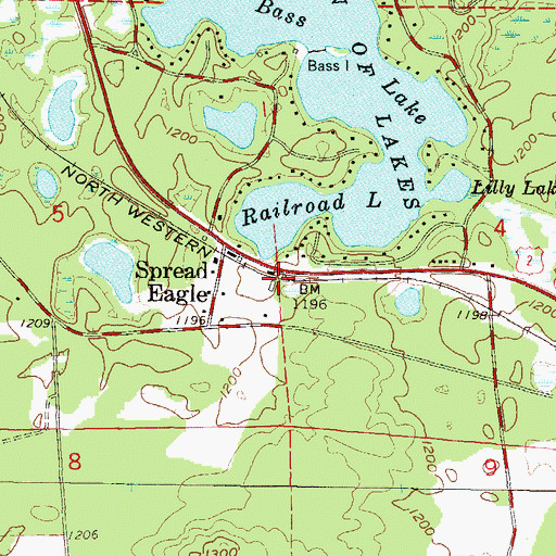 Topographic Map of Spread Eagle, WI