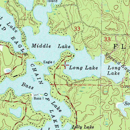 Topographic Map of Spread Eagle Chain of Lakes, WI
