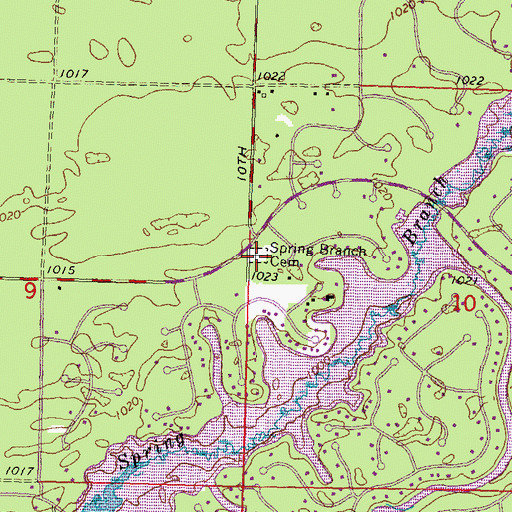 Topographic Map of Spring Branch Cemetery, WI