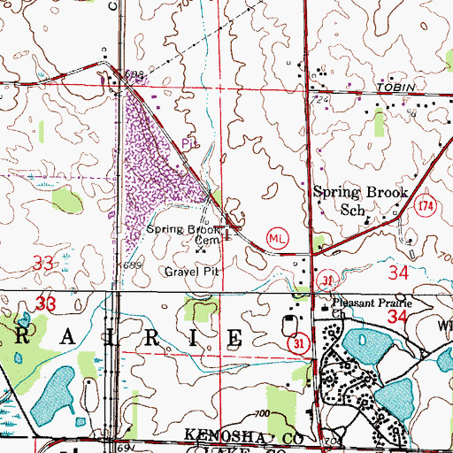 Topographic Map of Spring Brook Cemetery, WI