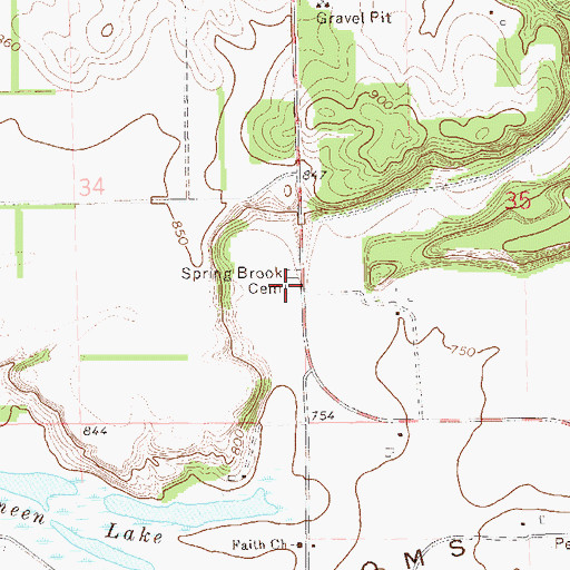 Topographic Map of Spring Brook Cemetery, WI