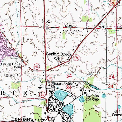 Topographic Map of Spring Brook School, WI