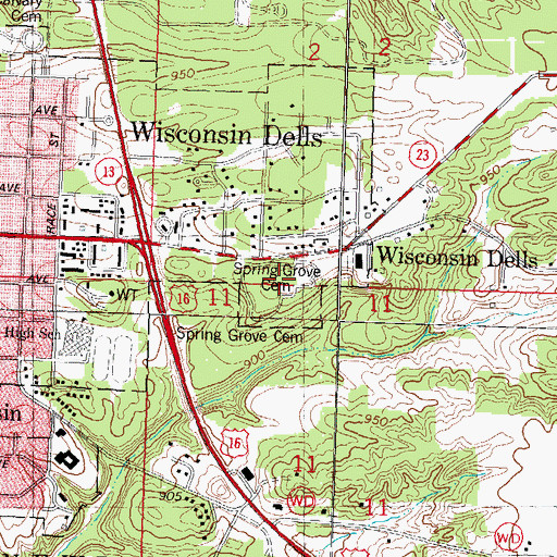 Topographic Map of Spring Grove Cemetery, WI