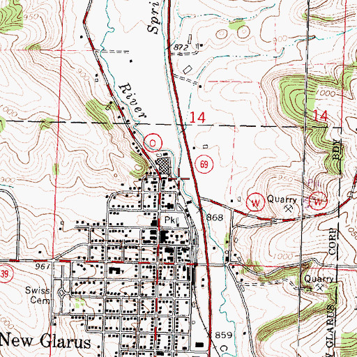 Topographic Map of Spring Valley Creek, WI