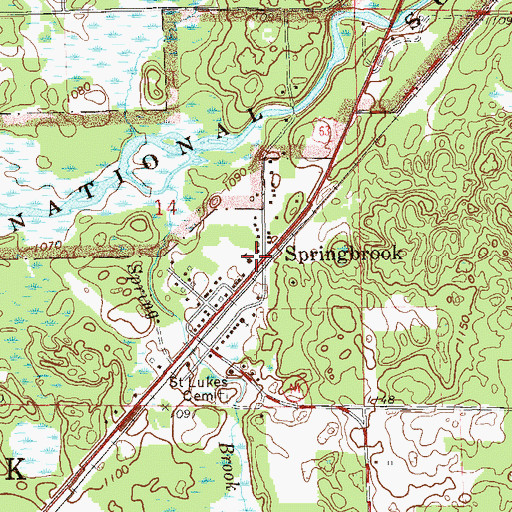 Topographic Map of Springbrook, WI