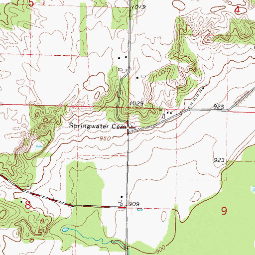Topographic Map of Springwater Cemetery, WI