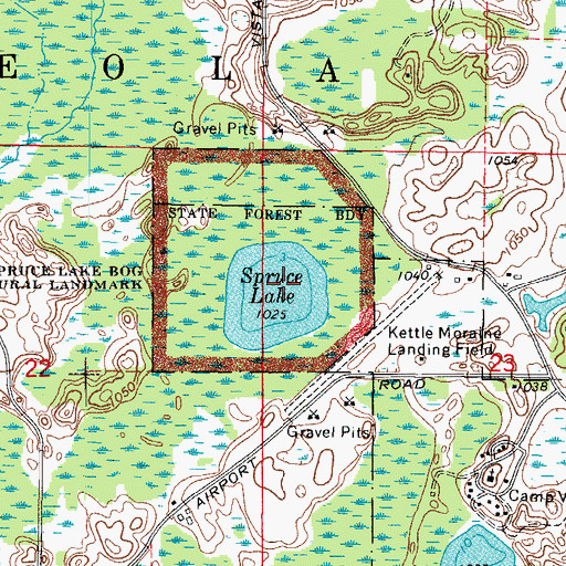 Topographic Map of Spruce Lake Bog National Landmark, WI