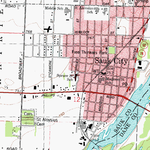 Topographic Map of Spruce Street Elementary School, WI