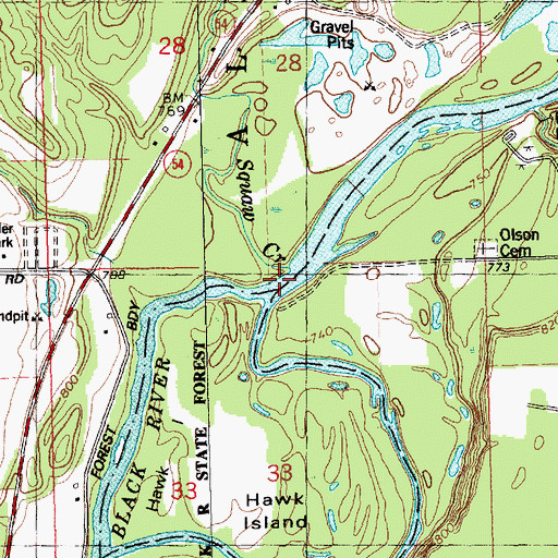 Topographic Map of Squaw Creek, WI