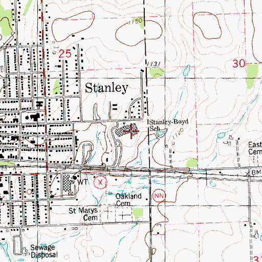 Topographic Map of Stanley Boyd High School, WI