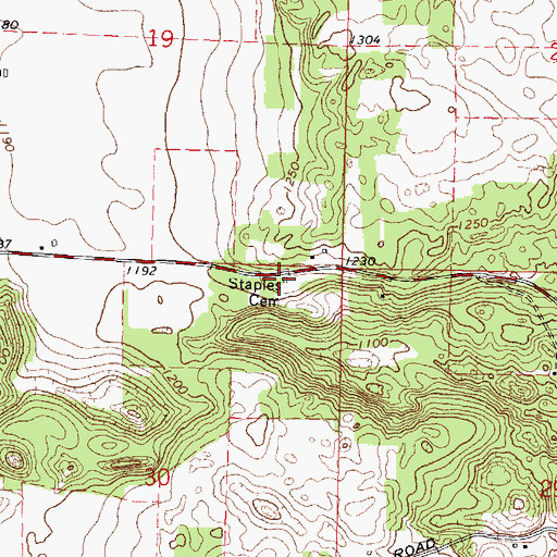 Topographic Map of Staples Cemetery, WI