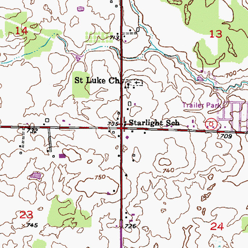 Topographic Map of Starlight School (historical), WI