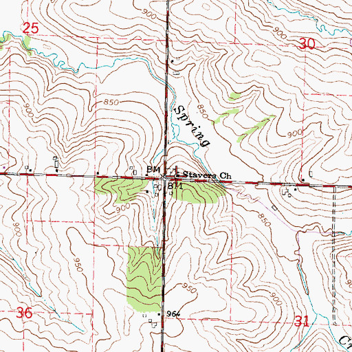 Topographic Map of Stavers Church, WI