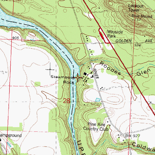 Topographic Map of Steamboat Rock, WI