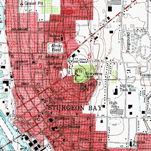 Topographic Map of Stevens Hill, WI