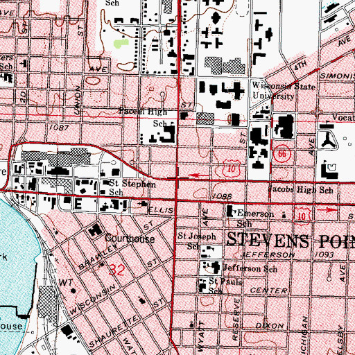 Topographic Map of Stevens Point, WI