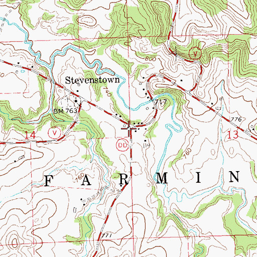 Topographic Map of Stevenstown, WI