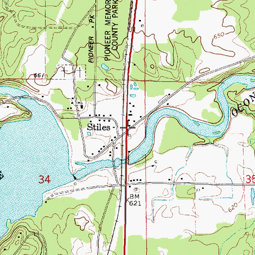 Topographic Map of Stiles, WI