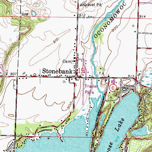 Topographic Map of Stonebank, WI