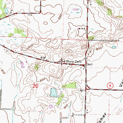 Topographic Map of Storytown Cemetery, WI