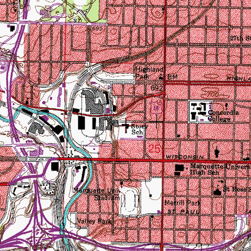 Topographic Map of Story School, WI
