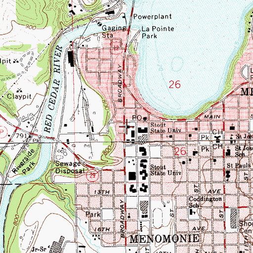 Topographic Map of University of Wisconsin - Stout, WI