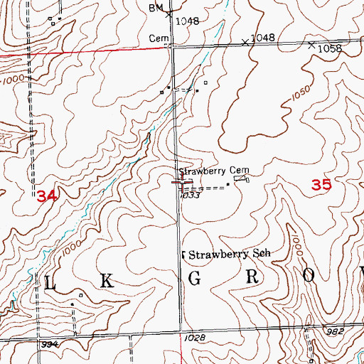 Topographic Map of Strawberry Cemetery, WI