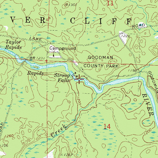 Topographic Map of Strong Falls, WI