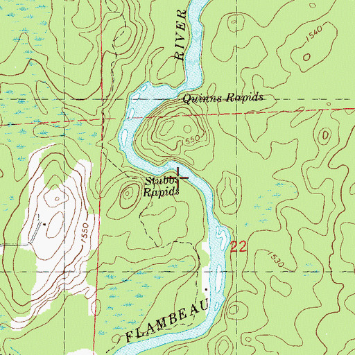 Topographic Map of Stubbs Rapids, WI