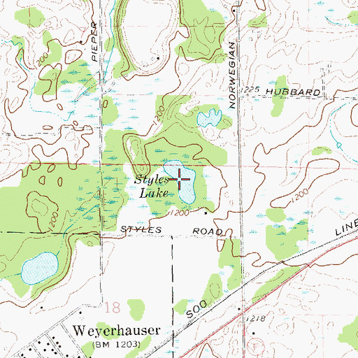Topographic Map of Styles Lake, WI