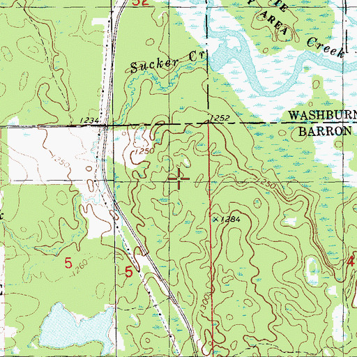 Topographic Map of Sucker Creek, WI