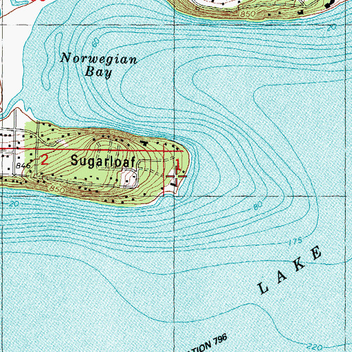Topographic Map of Sugarloaf, WI