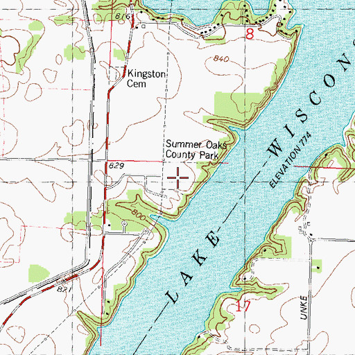 Topographic Map of Summer Oaks County Park, WI