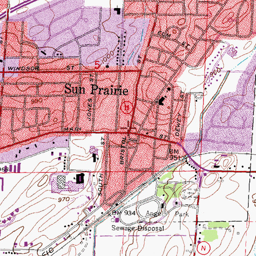 Topographic Map of Sun Prairie, WI