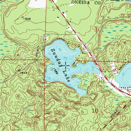 Topographic Map of Sunday Lake, WI