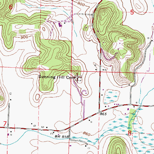 Topographic Map of Sunning Hill Cemetery, WI
