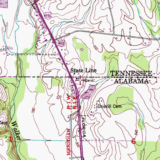 Topographic Map of State Line Cemetery, AL