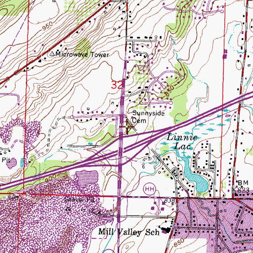 Topographic Map of Sunnyside Cemetery, WI
