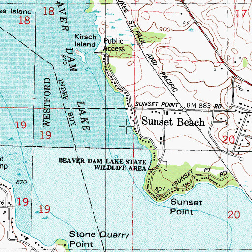 Topographic Map of Sunset Beach, WI