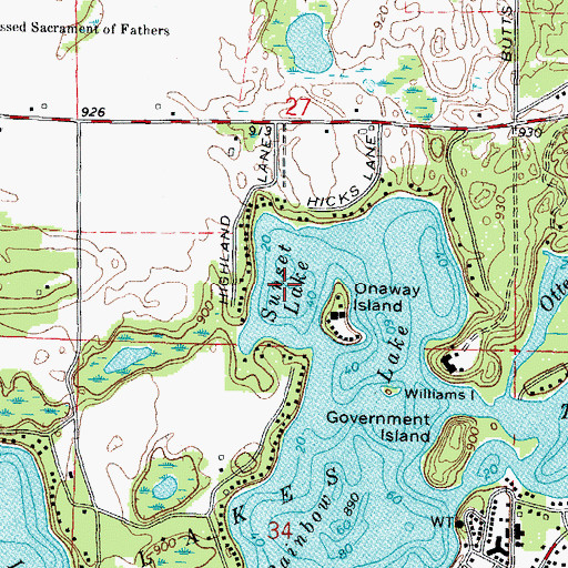 Topographic Map of Sunset Lake, WI