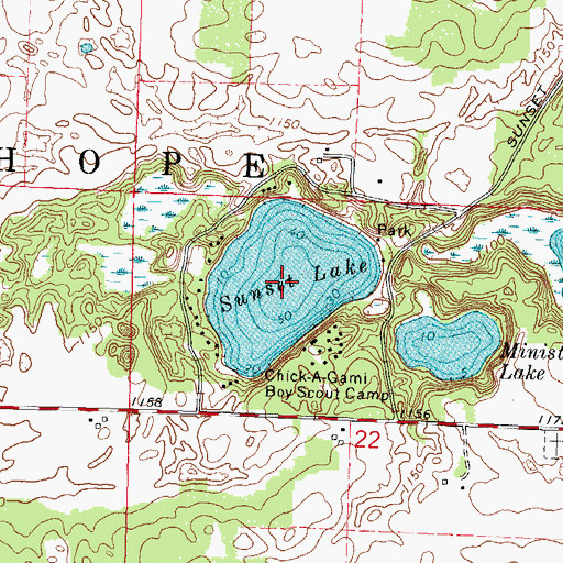 Topographic Map of Sunset Lake, WI