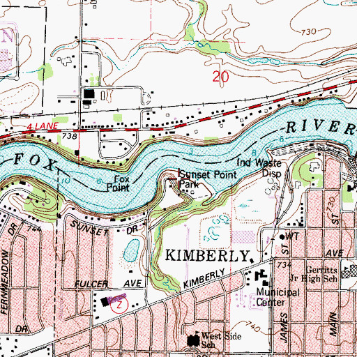 Topographic Map of Sunset Point Park, WI