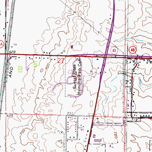 Topographic Map of Sunset Ridge Memorial Park Cemetery, WI