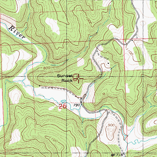 Topographic Map of Sunset Rock, WI