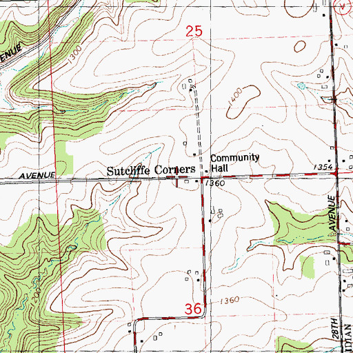 Topographic Map of Sutcliffe Corners, WI