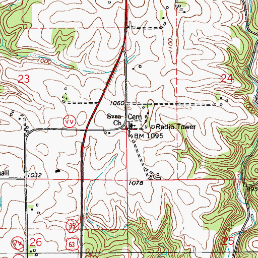 Topographic Map of Svea Lutheran Church, WI